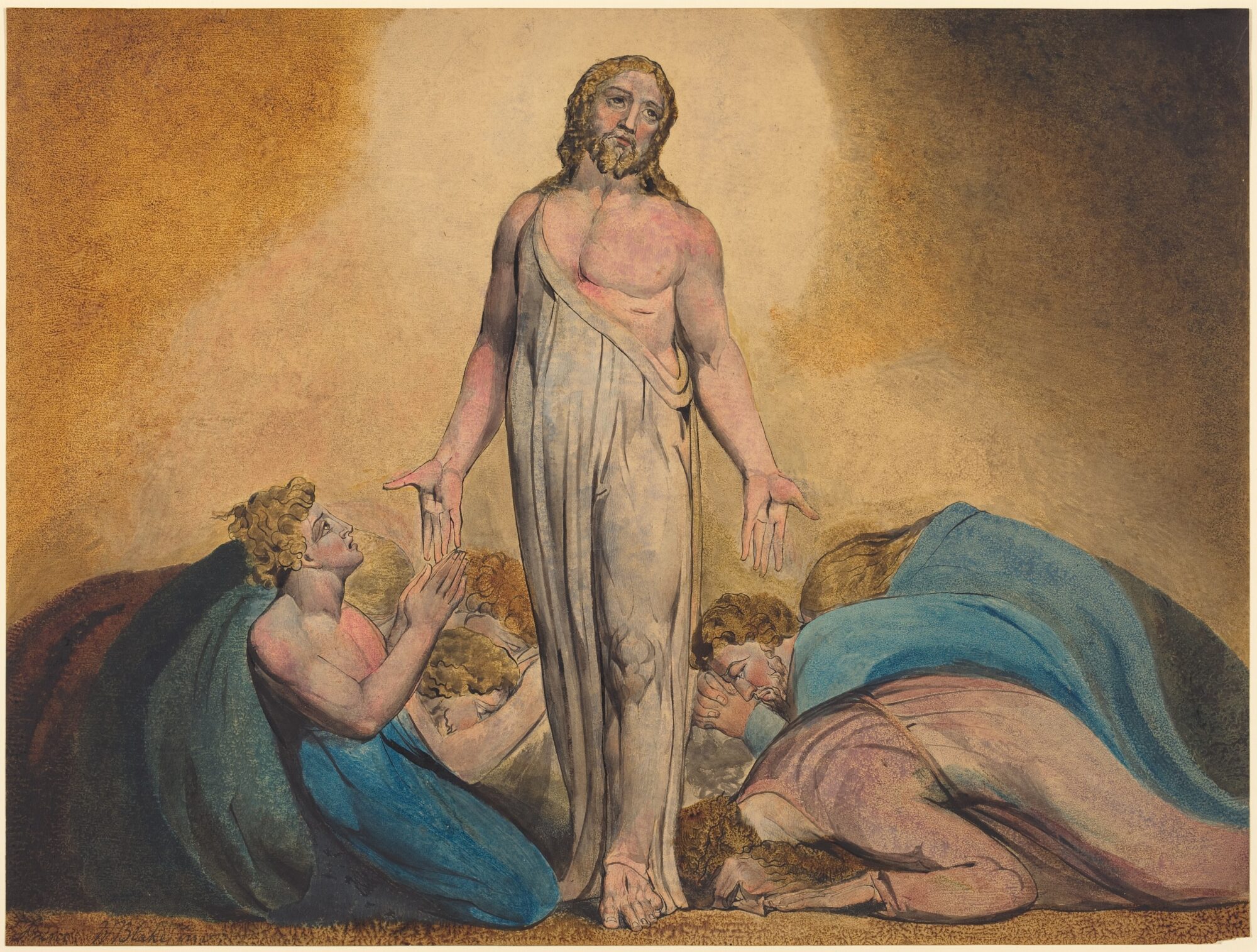 "Christ Appearing to His Disciples After the Resurrection" (c. 1795), a 43.2 x 57.5 color print hand-colored with watercolor and tempera by William Blake (1757-1827), located in the National Gallery of Art, Washington D.C.