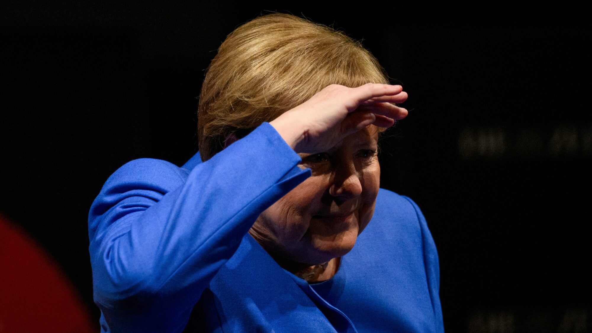 Former German chancellor Angela Merkel on stage as she takes part in a talk hosted by German newspaper Die Zeit at the Deutsches Schauspielhaus theatre in Hamburg on February 5, 2025.