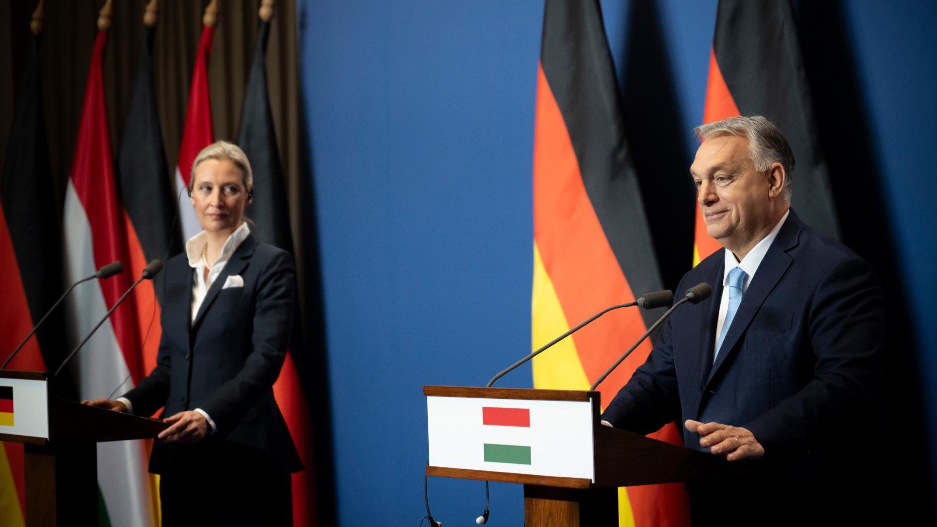 Viktor Orbán holds a joint press conference with AfD leader Alice Weidel in Budapest on February 12, 2025.