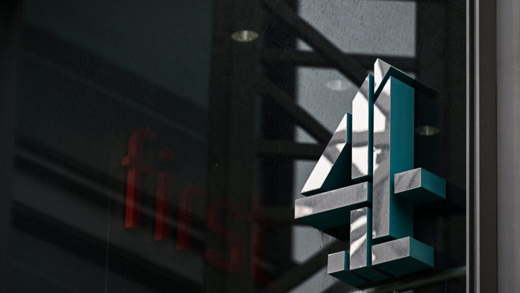 The logo of Channel 4 at the TV network's headquarters in London