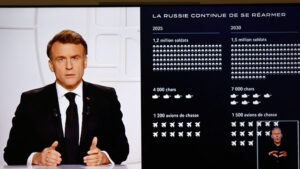 French President Emmanuel Macron arguing that Europe must match Russia’s rearmament program during his televised speech on March 5th.