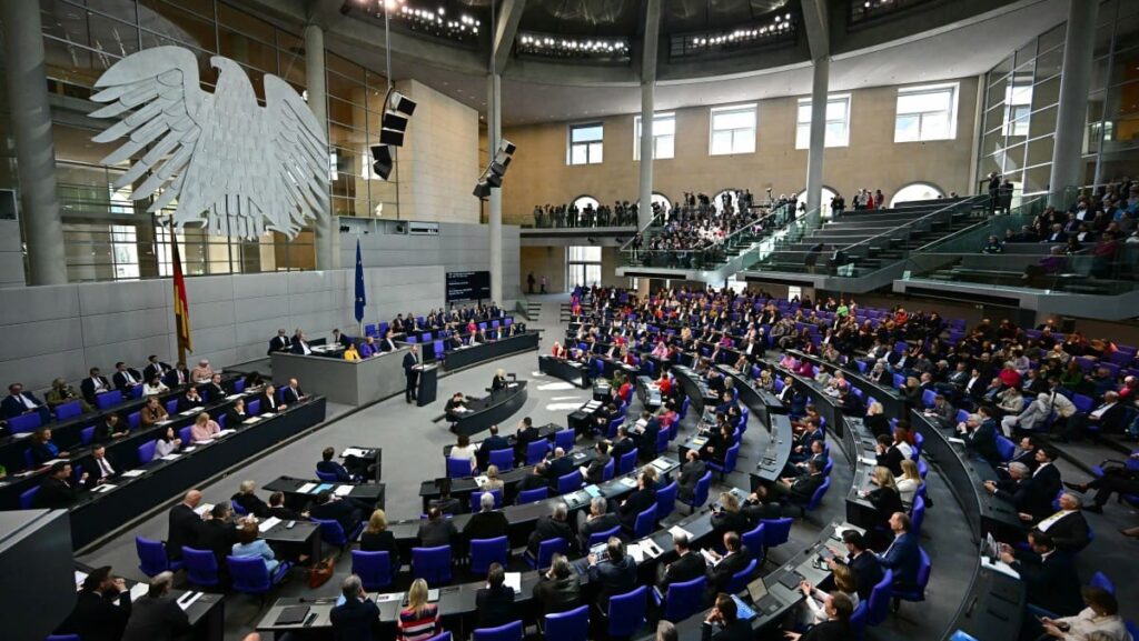 Friedrich Merz, leader of Germany's Christian Democratic Union (CDU), speaks during a session of the Bundestag on March 18, 2025 in Berlin, Germany.