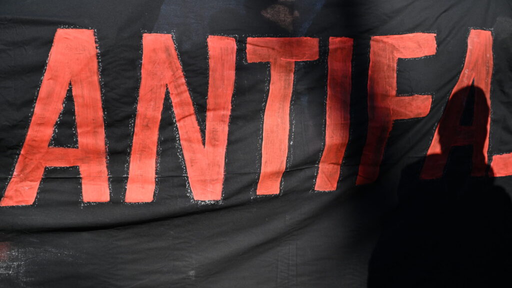 A banner reading "Antifa"