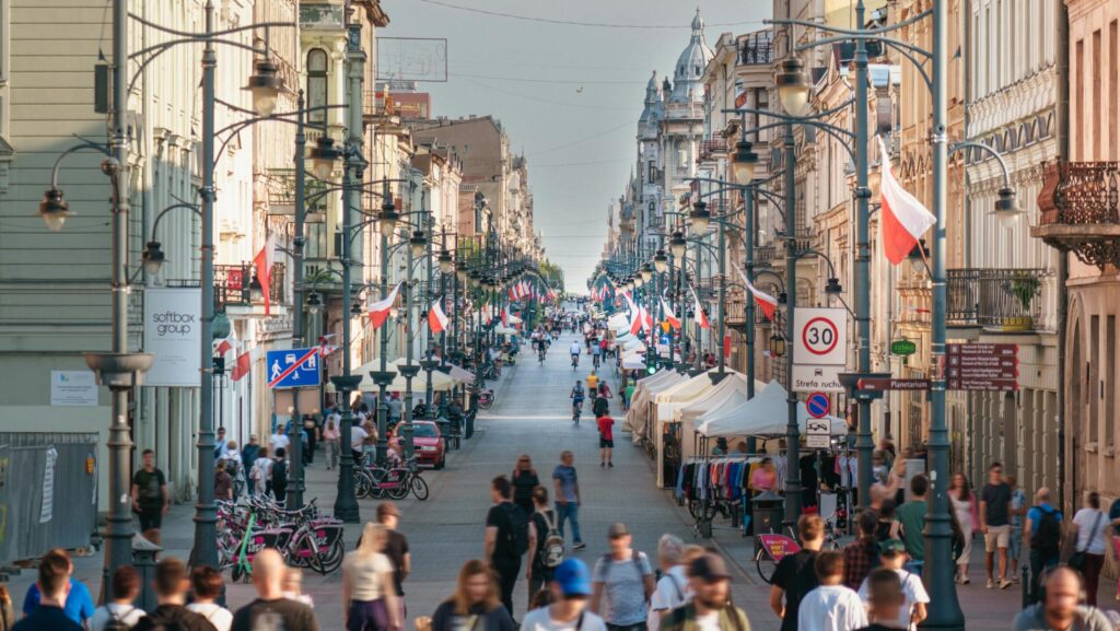 Busy market street in Poland