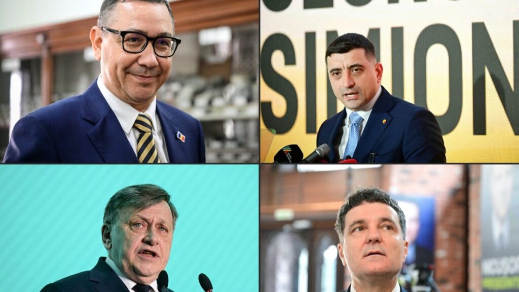 The frontrunners in the Romanian presidential election scheduled for May 4th, 2025 (from top left to bottom right): fomer Social Democratic prime minister Victor Ponta; AUR leader George Simion; PSD-PNL-UDMR candidate Crin Antonescu; Bucharest mayor Nicușor Dan