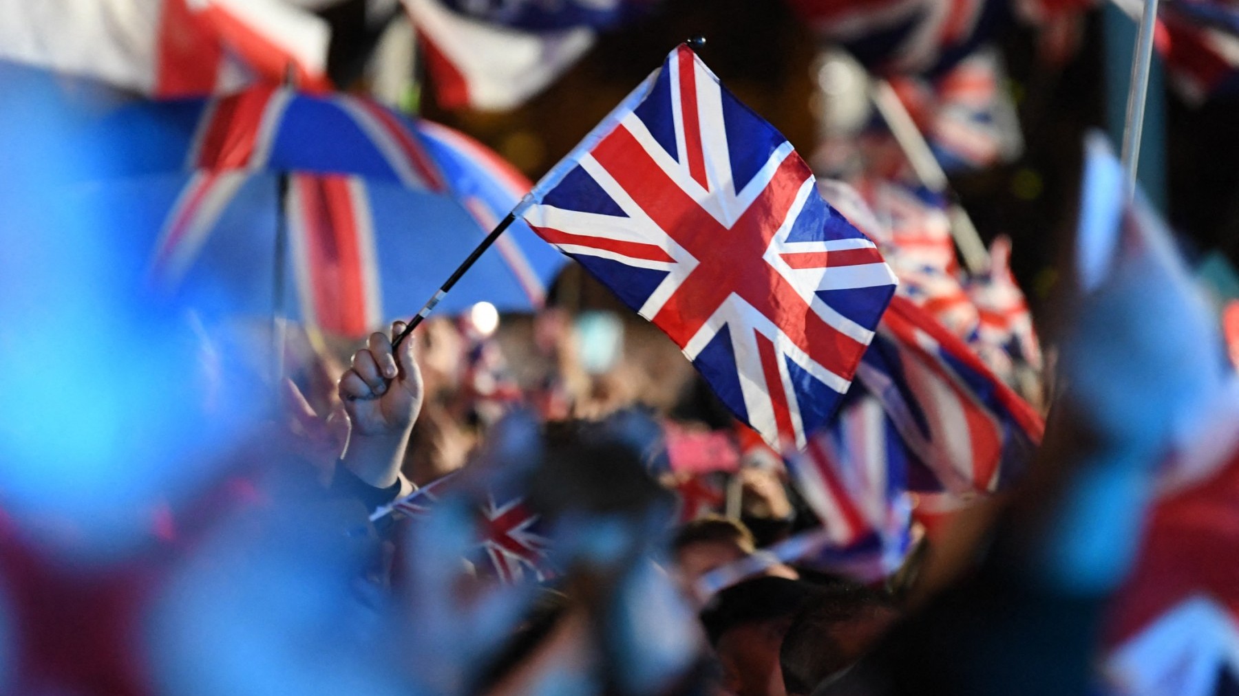 UK flag waved at Leave Means Leave Brexit celebration on January 31, 2020