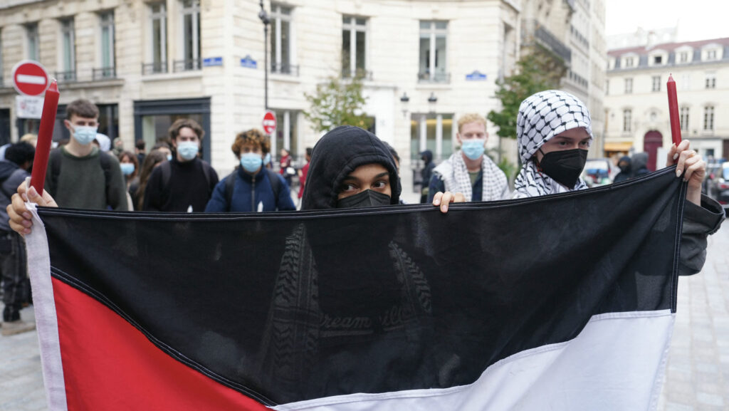 Students of Sciences Po Paris hold a pro-Palestinian protest on October 8, 2024.