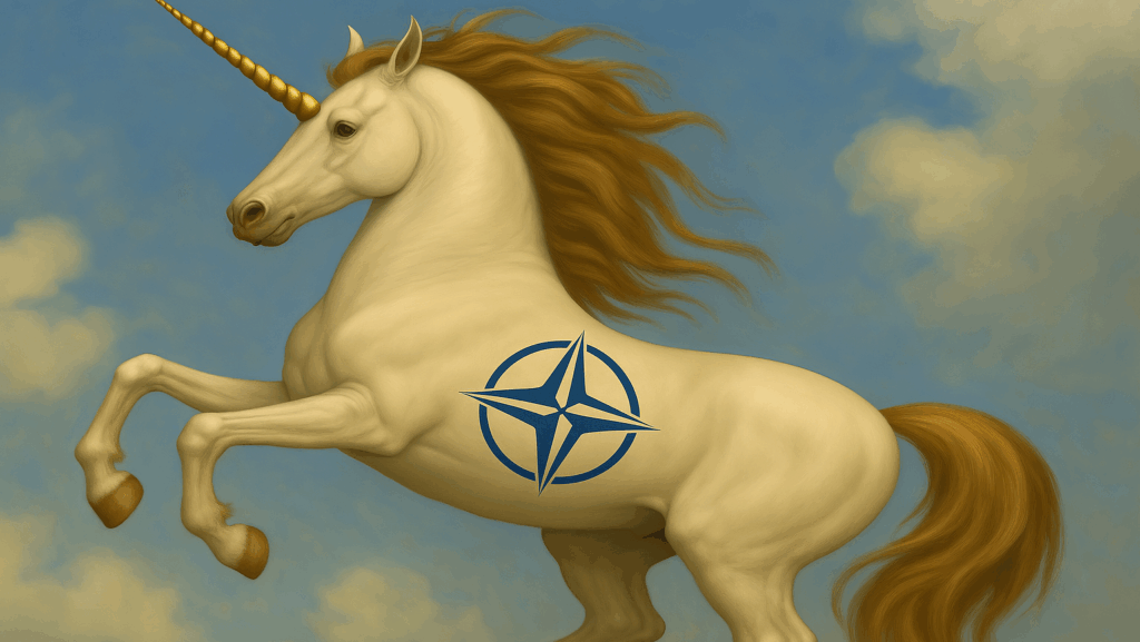 Unicorn with NATO symbol on side