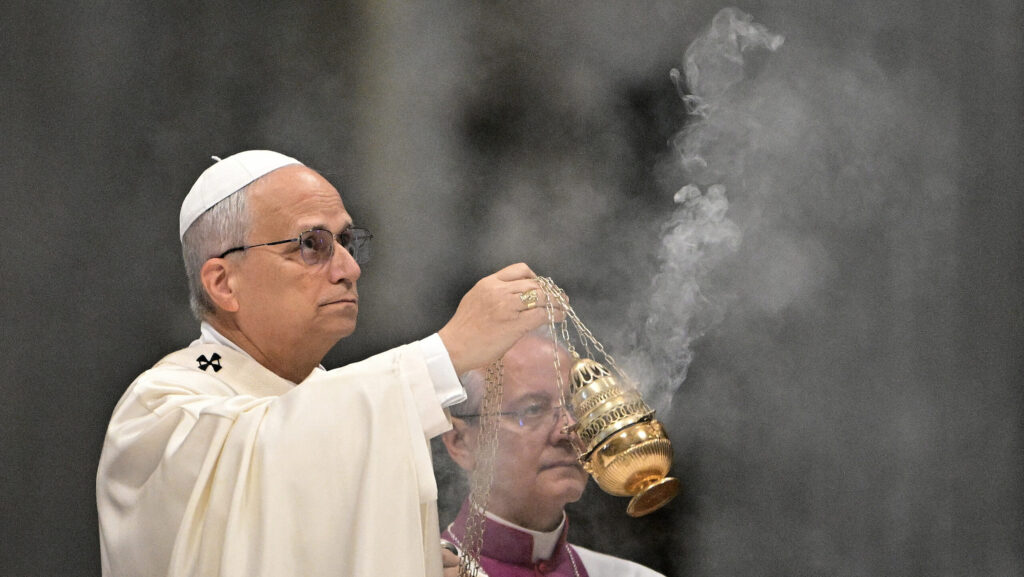 Pope Leo XIV swings a thurible of incense around the altar as he leads the Holy Mass in St Peter's Basilica as part of the Jubilee 2025 of the Holy See , in The Vatican , on June 9, 2025.