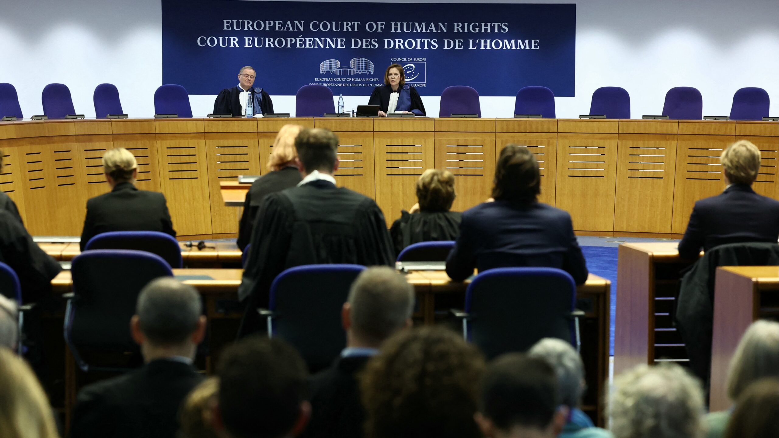 President of the European Court of Human Rights (ECHR) Siofra O'Leary leads a hearing in Strasbourg on April 9, 2024.