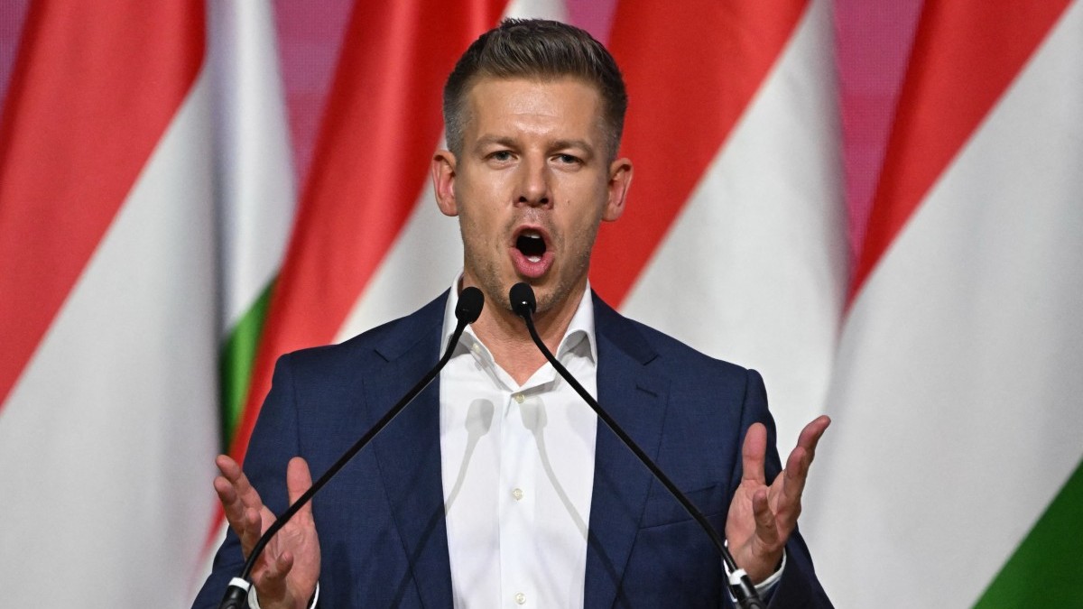 Hungarian opposition leader Péter Magyar on February 15, 2025 in Budapest