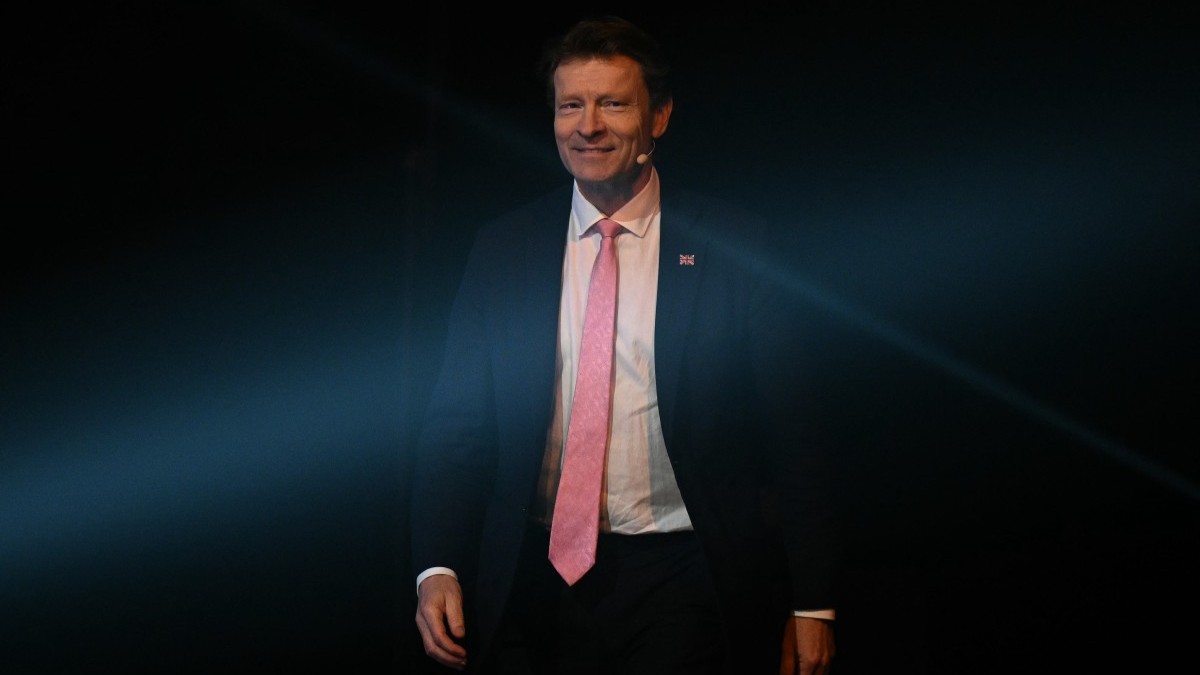 Reform UK Deputy Leader Richard Tice arrives on stage during the political party's Local Election Campaign Launch in Birmingham on March 28, 2025.
