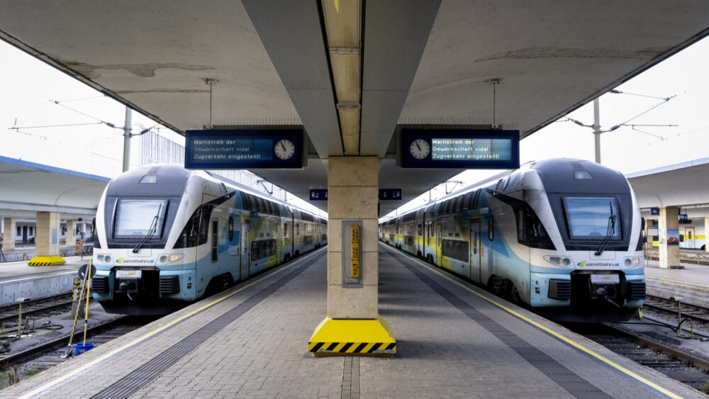 Trains stand at the Westbahnhof railway station in Vienna