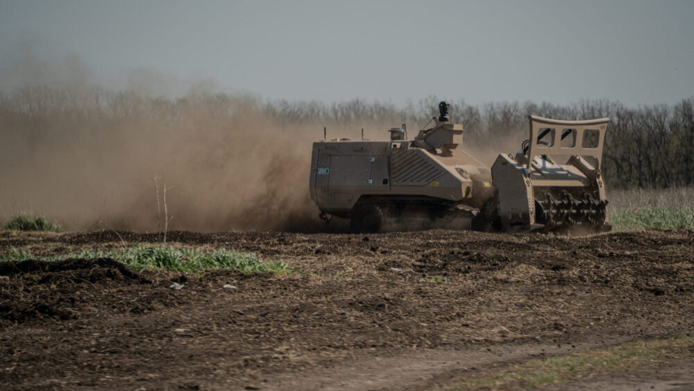 A remotely controlled GCS-200 demining complex at a minefield near the village of Korobochkino, Kharkiv region