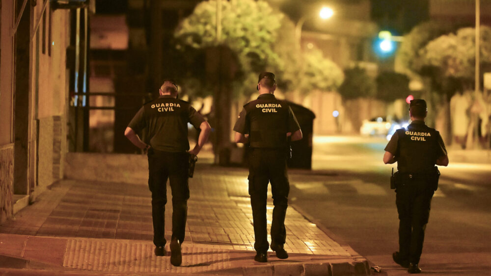Spain's Guardia Civil officers patrol in the San Antonio district in Torre Pacheco