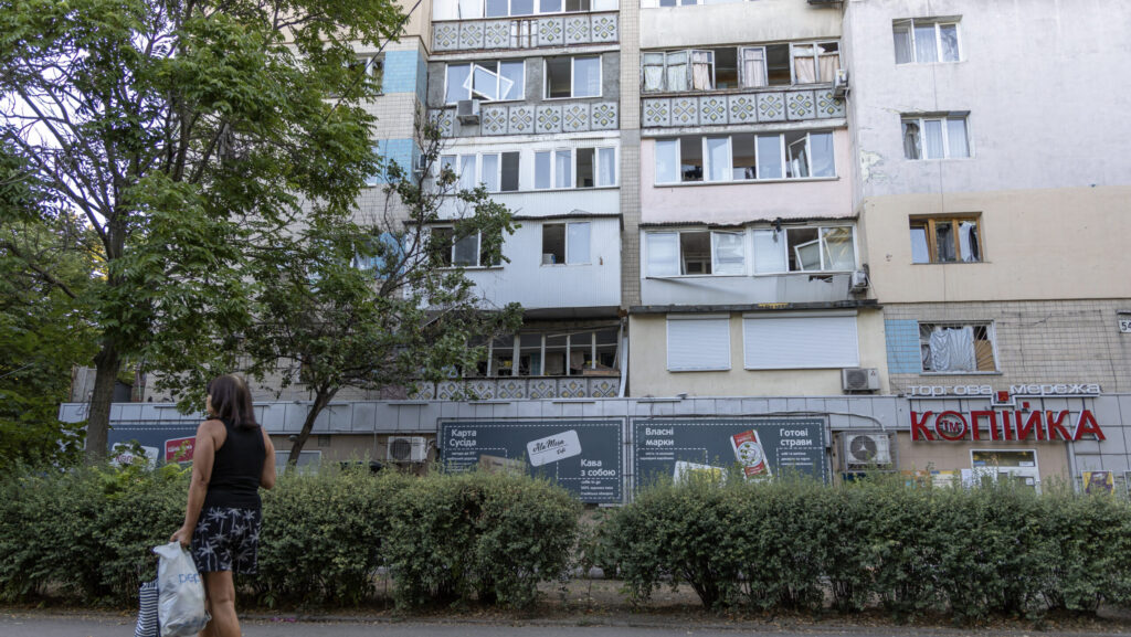 A damaged residential building in Odesa after Russia's latest attack