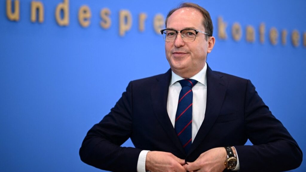 German Interior Minister Alexander Dobrindt leaves after delivering a press conference to present the annual statistics on politically motivated crime in Berlin on May 20, 2025.