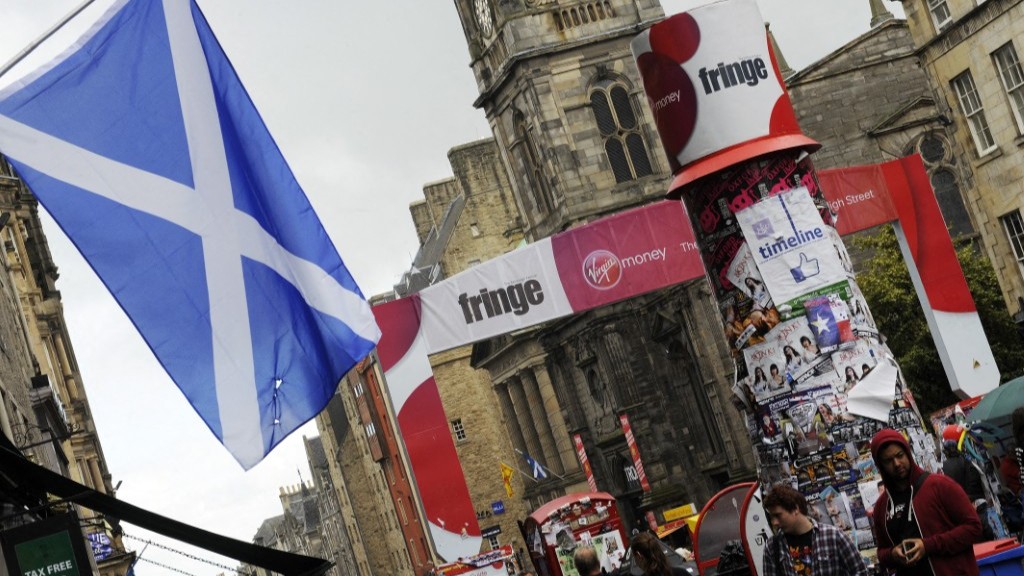 The Scottish Saltire hangs in Edinburgh on August 21, 2013 during the annual Festival Fringe.