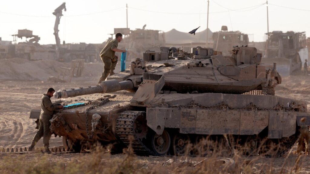 Israeli troops man a position near the border with the Gaza Strip on July 21, 2025.