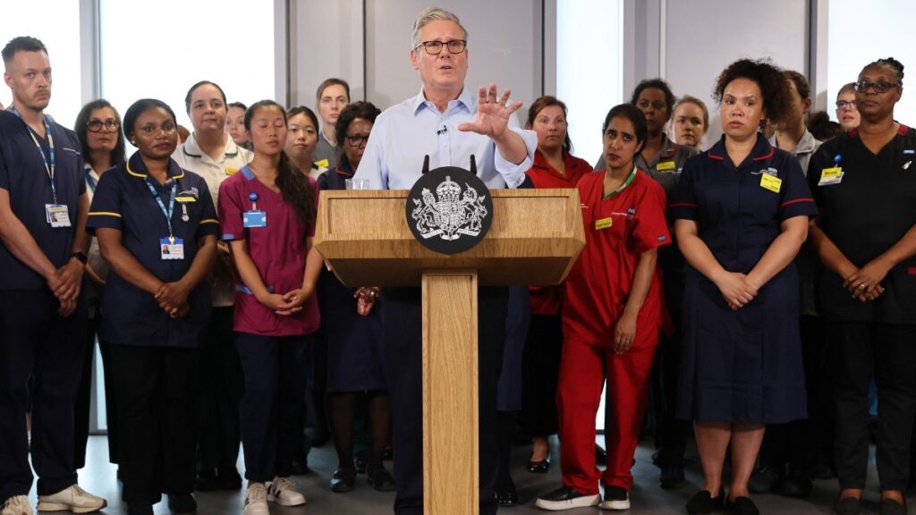 UK’s Prime Minister Keir Starmer speaks during a visit to the Sir Ludwig Guttmann Health and Wellbeing Centre in east London on July 3, 2025, launching the Government's new Health Plan.