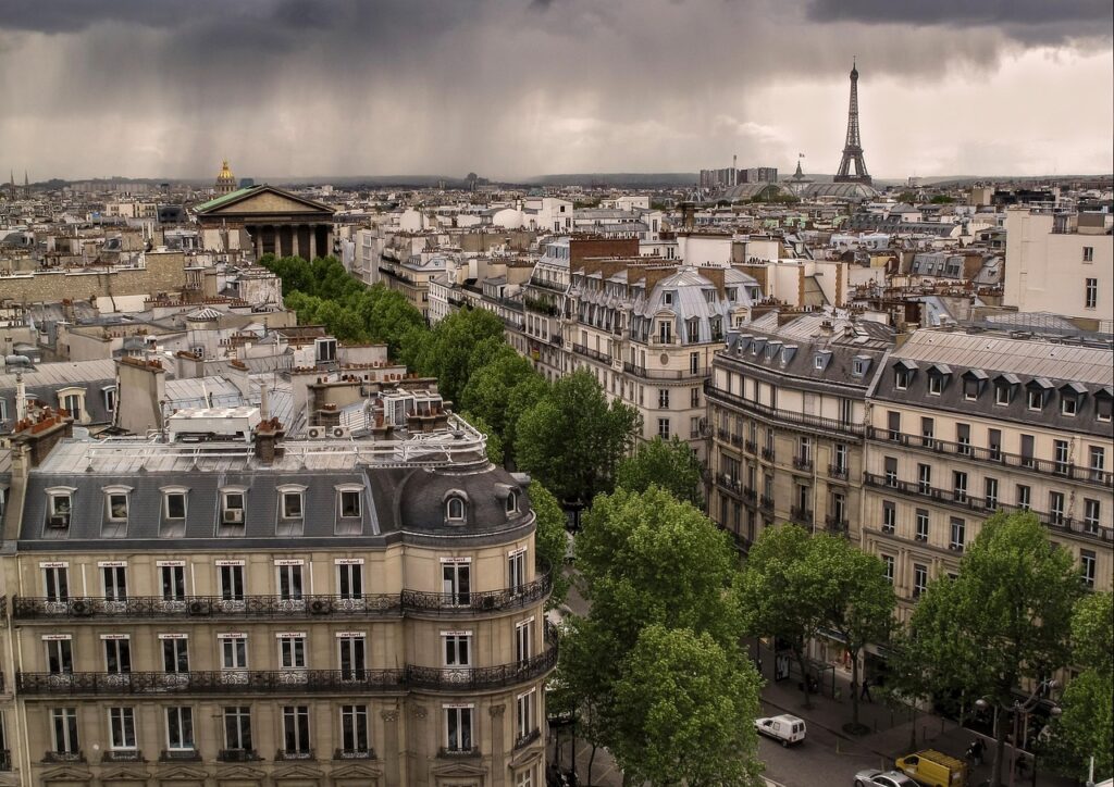 Aerial view of Paris with Eiffel tower