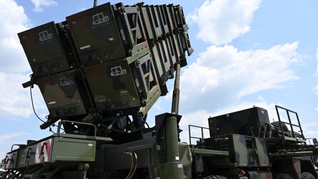 The launcher system of the PATRIOT (Phased Array Tracking Radar to Intercept on Target) surface-to-air missile system is pictured at the military base of Kaufbeuren, southern Germany, during an Open Day of Germany's armed forces, the Bundeswehr, on June 17, 2023.