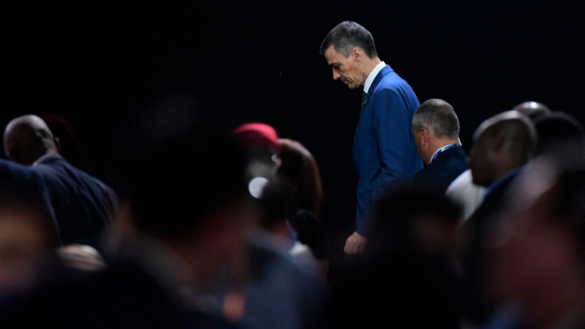 Spanish Prime Minister Pedro Sánchez leaves after delivering his closing speech at the United Nations 4th International Conference on Financing and Development in Seville on July 3, 2025.
