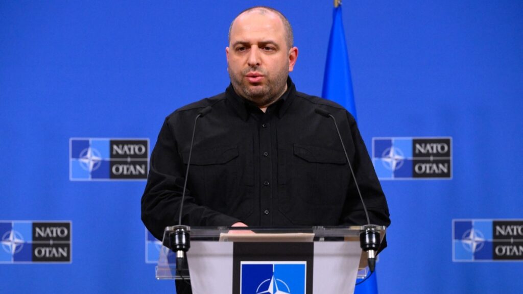 Ukraine's Defence Minister Rustem Umerov speaks during a joint press conference after the Meeting of the Ukraine Defence Contact Group at the NATO headquarters in Brussels on June 4, 2025.