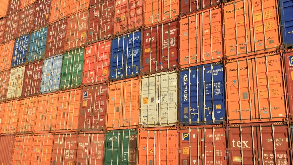 shipping containers piled high