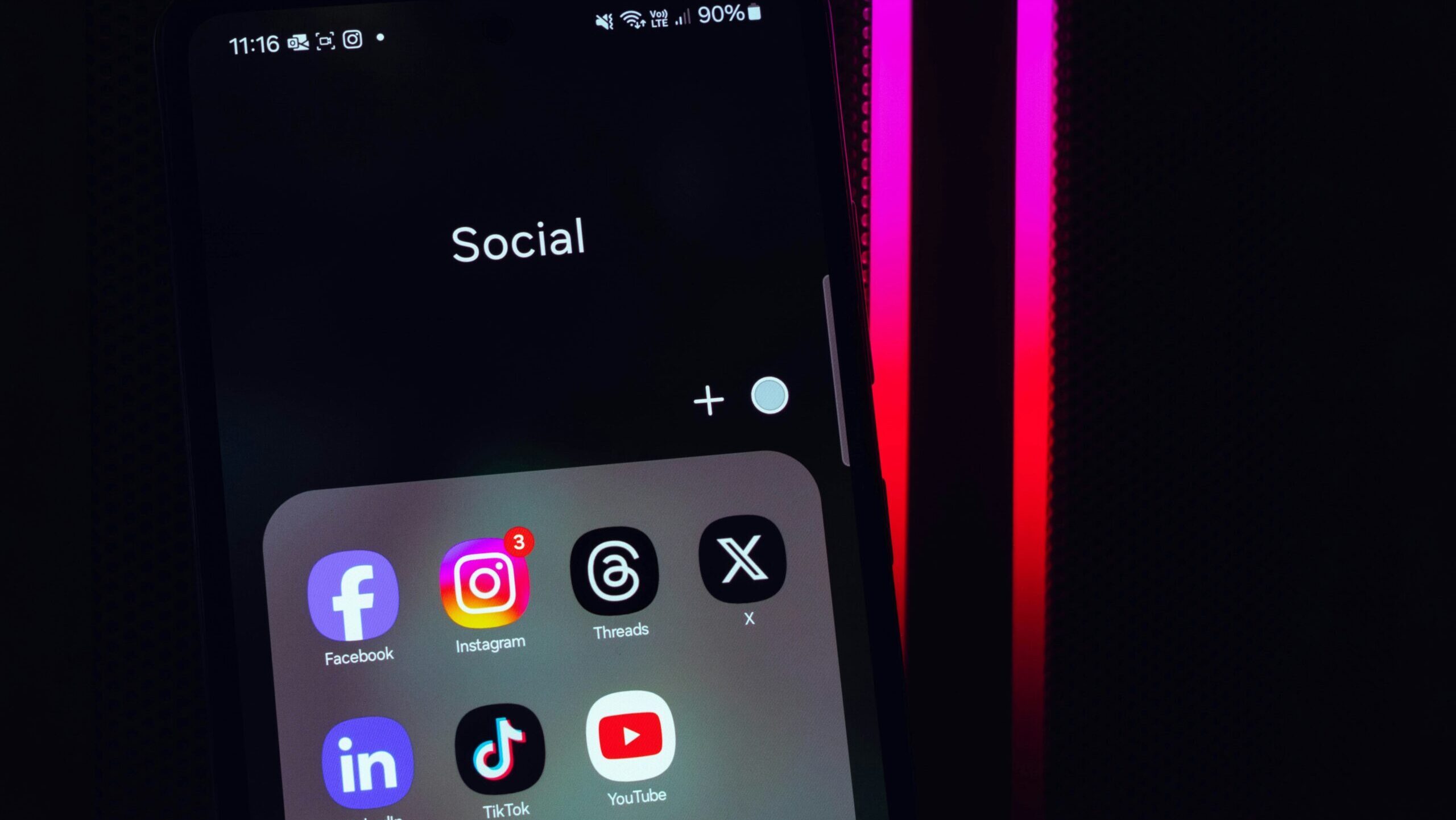 icons for social media seen on screen of cellphone