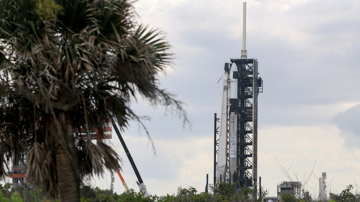 A SpaceX Falcon 9 rocket and Dragon spacecraft sit on the pad at Launch Complex 39A at NASA’s Kennedy Space Center before the launch of Axiom Space’s Axiom-4 Mission on June 10, 2025, in Cape Canaveral, Florida.