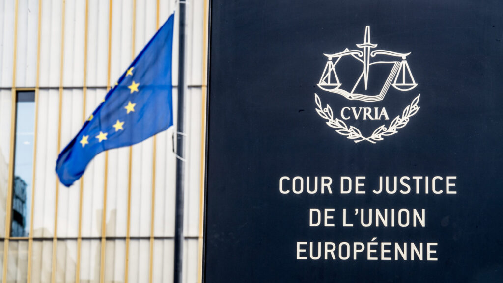 European Court of Justice sign and EU flag