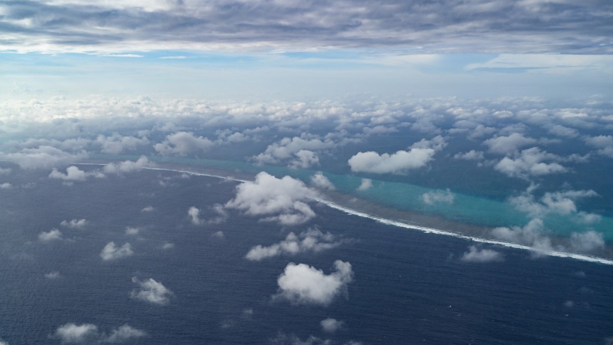 An aerial photo of the Scarborough Shoal