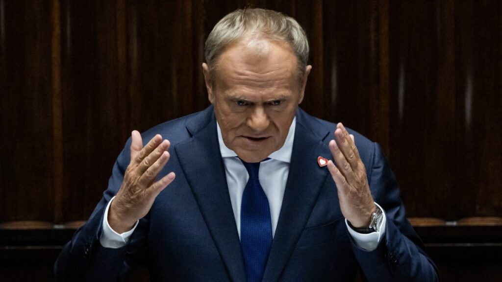 Poland's Prime Minister Donald Tusk speaks in parliament before the vote of confidence for his cabinet in Warsaw on June 11, 2025.