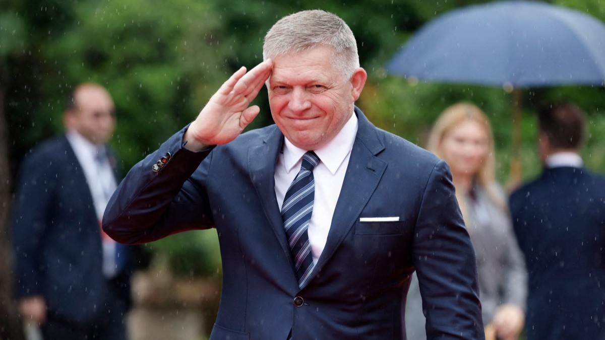 Slovakia's Prime Minister Robert Fico arriving for the European Political Community (EPC) summit in Tirana on May 16, 2025