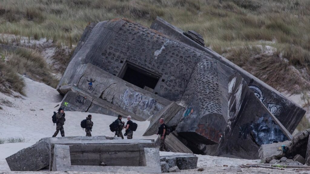 French gendarmes patrol to prevent migrants from boarding smugglers' boats to cross the English Channel in northern France on July 30, 2025.