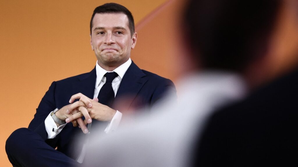 RN President Jordan Bardella attends the closing discussion panel at the La REF 2025 meeting of French entrepreneurs in Paris on August 28, 2025.