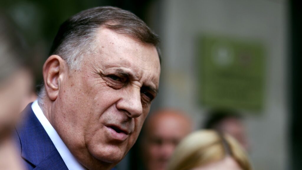 Milorad Dodik addresses the press on April 24, 2025 in East-Sarajevo.