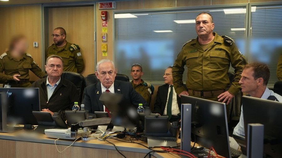Prime Minister Benjamin Netanyahu, Defense Minister Israel Katz, IDF Chief of Staff Lt.-Gen. Eyal Zamir, and Air Force Chief of Staff Brig. Gen. Omer Tishler managing the attack from Air Force Headquarters.