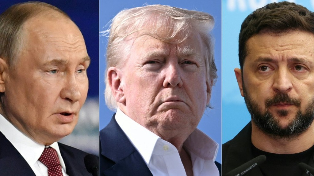 A combination of pictures of Vladimir Putin, Donald Trump and Volodymyr Zelensky