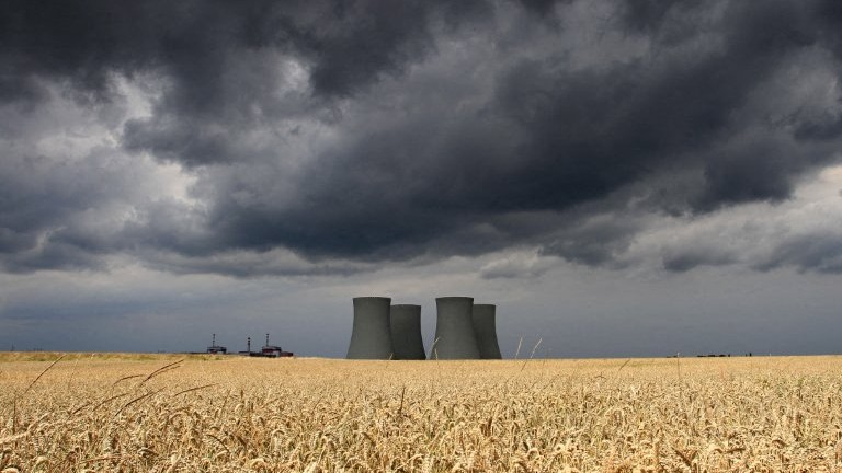 Dark clouds over the four cooling towers of the Temelin nuclear power plant on July 24, 2011