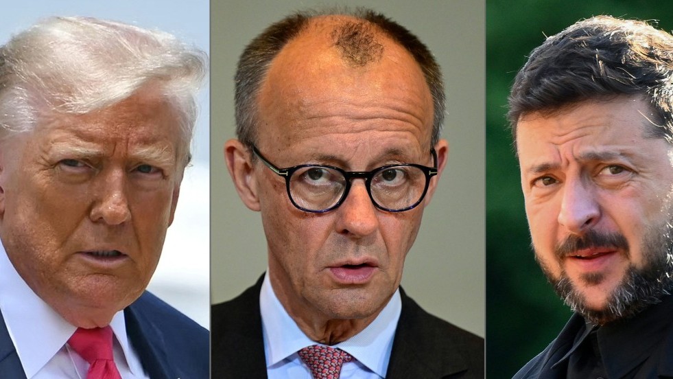 A combo of pictures of Donald Trump, Friedrich Merz and Volodymyr Zelensky