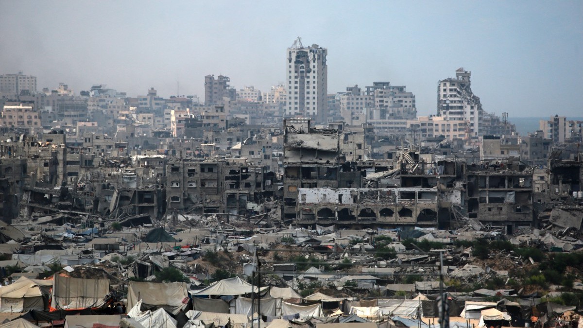 War-damaged buildings in Gaza City on August 8, 2025
