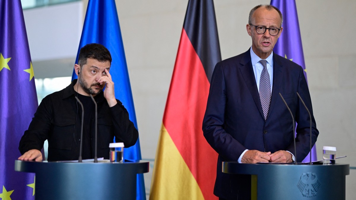 Ukrainian President Volodymyr Zelensky and German Chancellor Friedrich Merz in Berlin on August 13, 2025