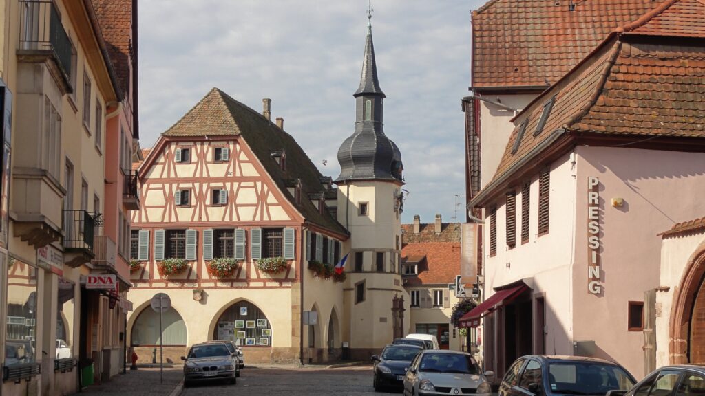 Rue Clémenceau in Benfeld, Alsace, France