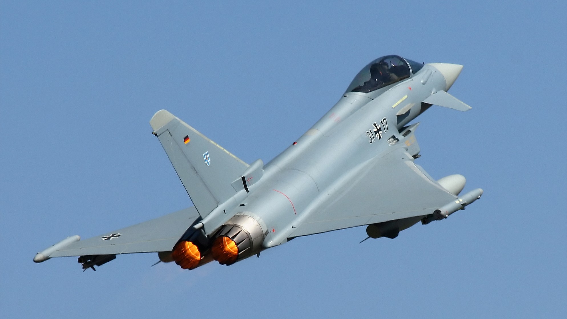 A German Eurofighter jet during takeoff