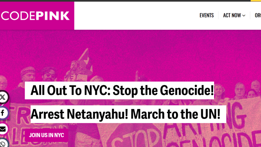 Screenshot of a page on Code Pink’s website