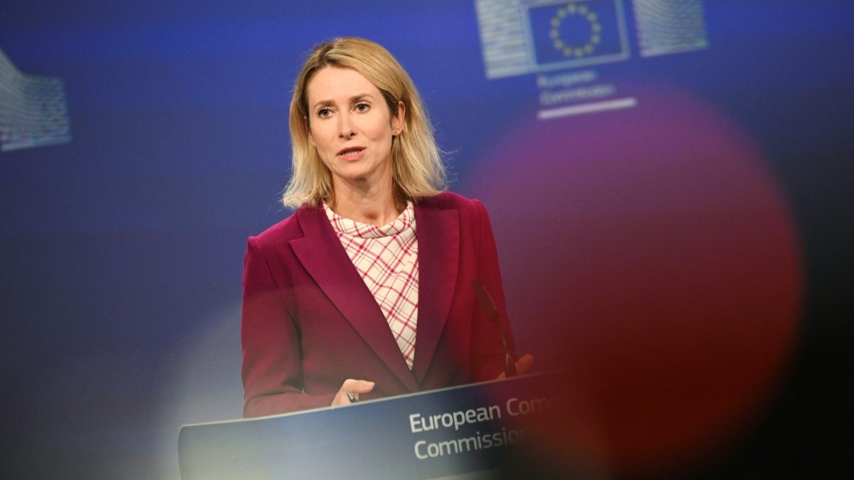 EU High Representative and Vice-President for Foreign Affairs and Security Policy Kaja Kallas speaks during a press conference on the Mercosur trade agreement, at the EU headquarters, in Brussels, on September 3, 2025.