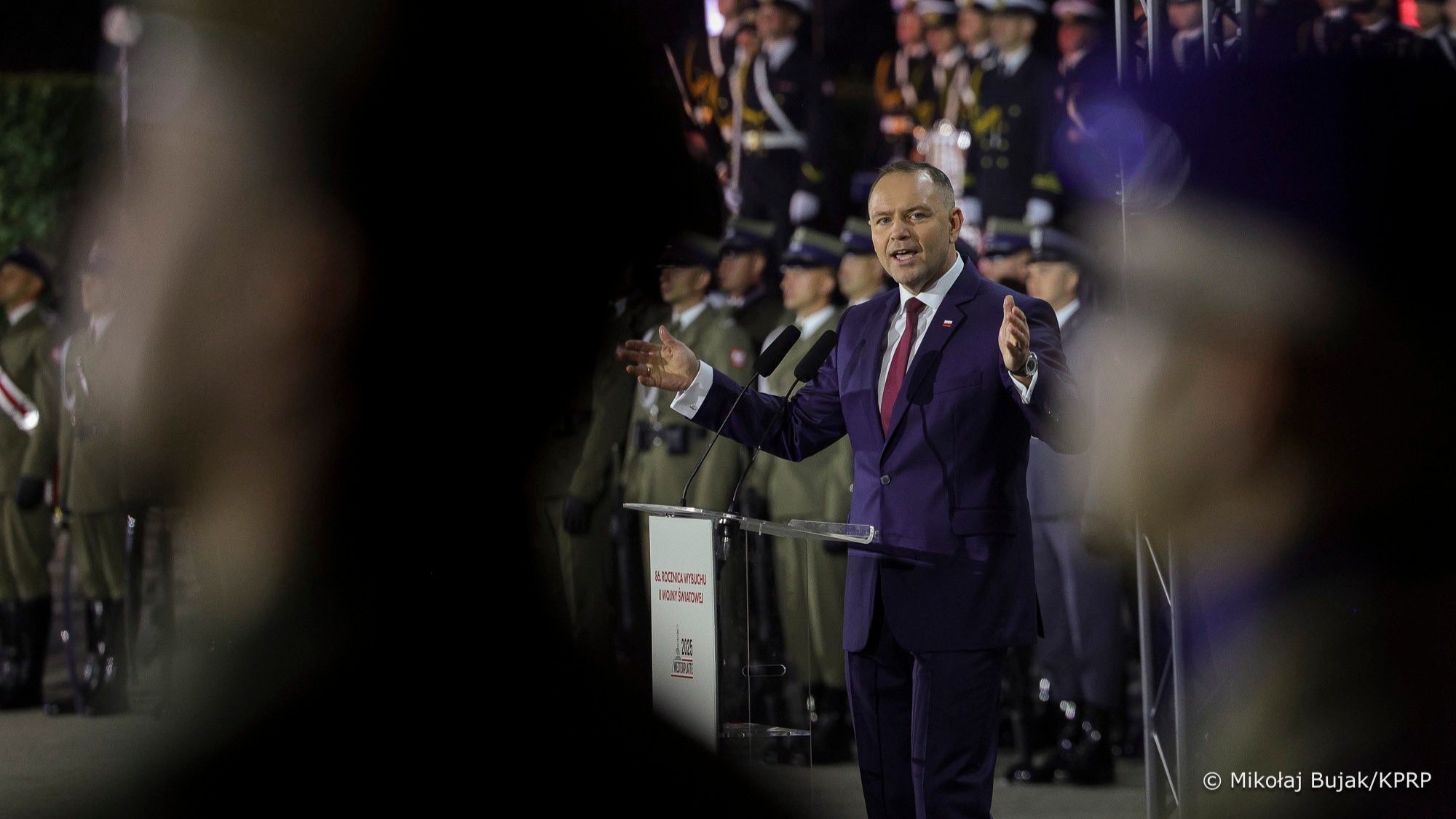 Polish President Karol Nawrocki speaks at the commemoration of the outbreak of WII in Gdańsk, Poland on September 1, 2025.