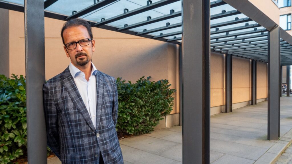 Mahmood Amiry-Moghaddam, director of Oslo-based NGO Iran Human Rights (IHR), poses for a photo outside his office in Oslo, Norway on September 21, 2022.